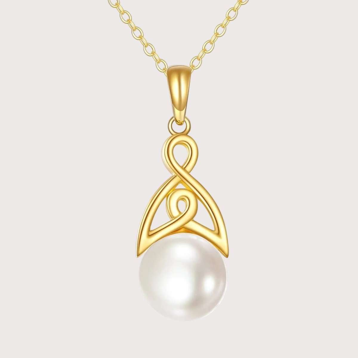 14K gold necklace with pearl and Celtic knot pendant for women