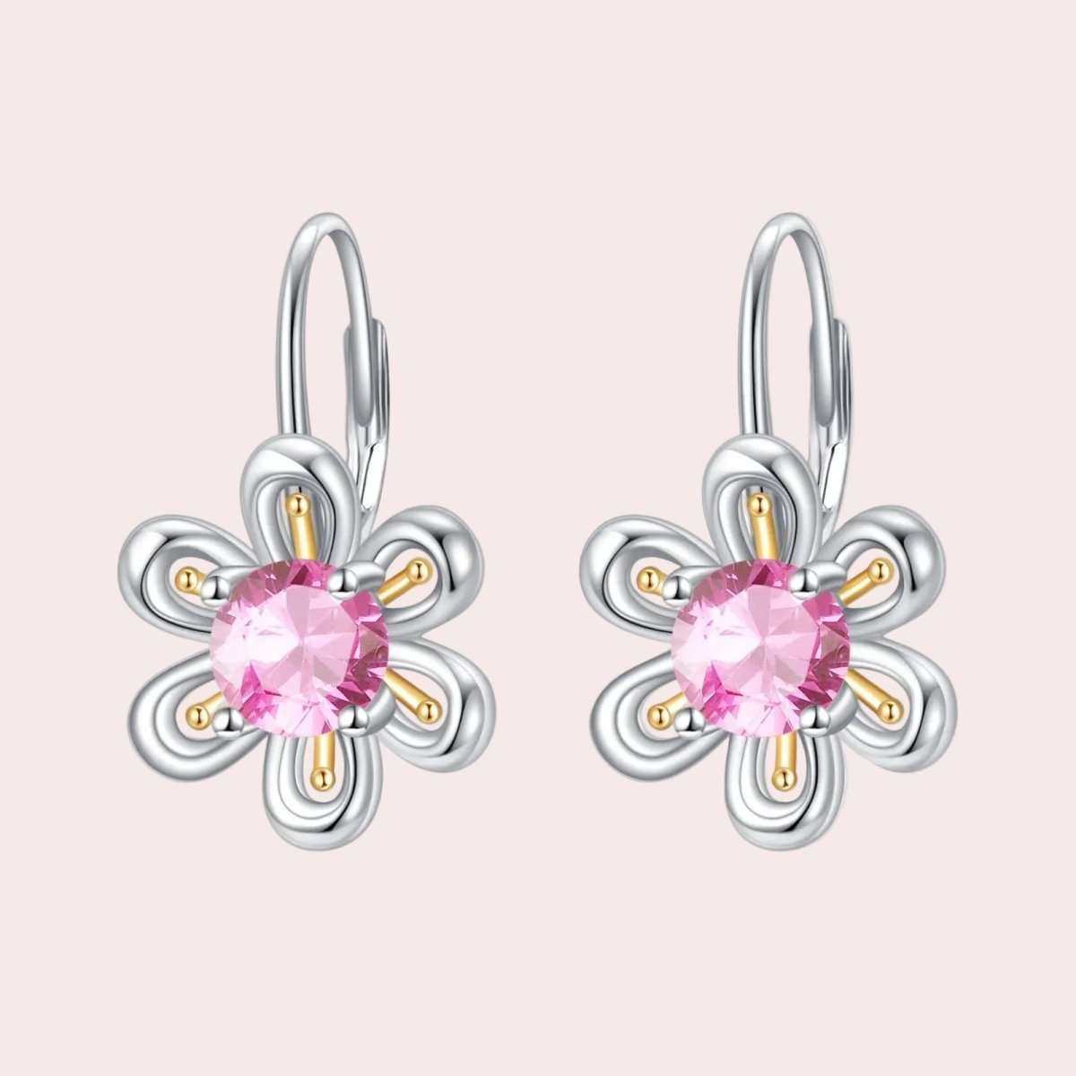 925 sterling silver pink zircon flower stud earrings elegant feminine jewelry
