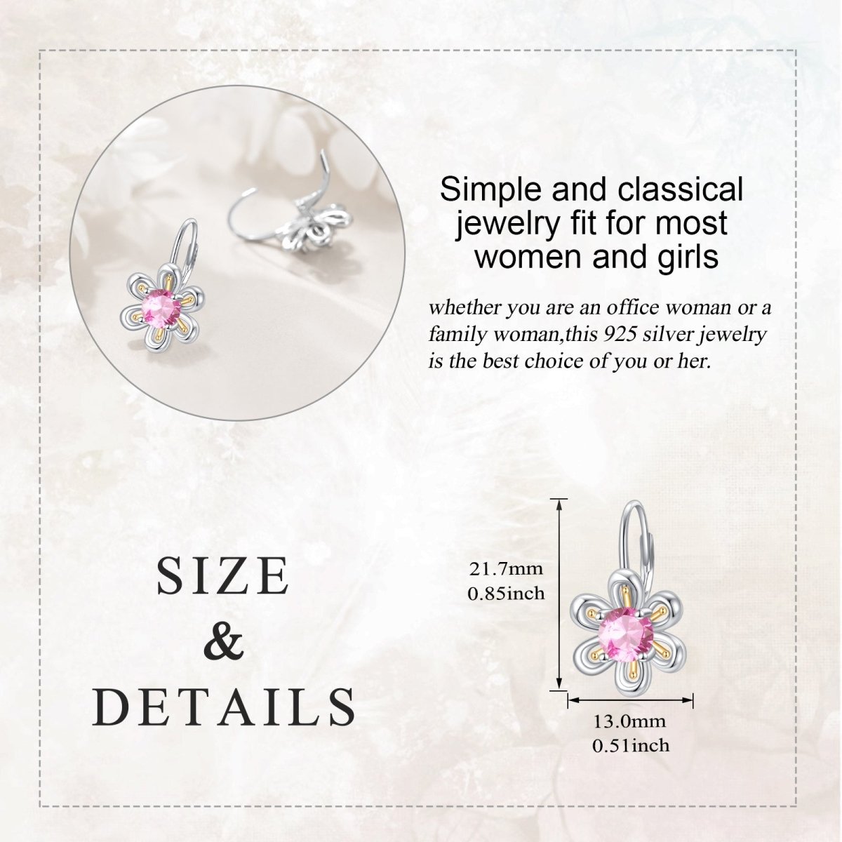 925 Sterling Silver Pink Zircon Flower Stud Earrings - Yourstylesite