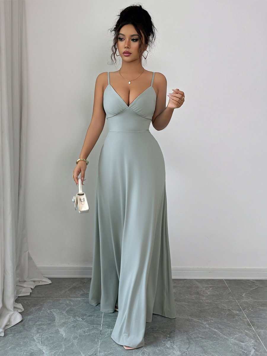 Elegant green A-line strapless dress with adjustable lace-up waist