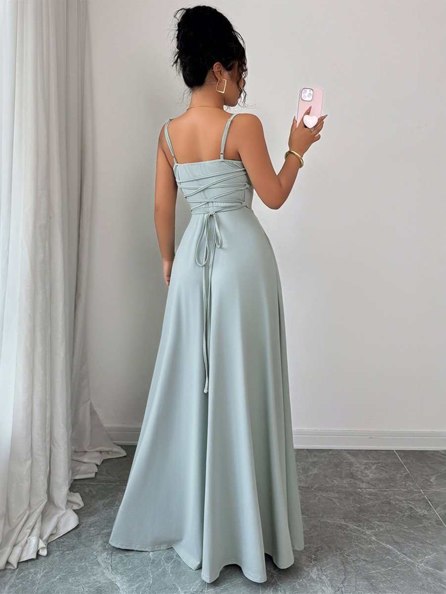 Elegant green A-line strapless dress with adjustable waist