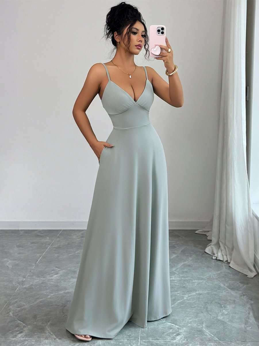 Green wrinkle-resistant A-line strapless dress with adjustable lace-up waist