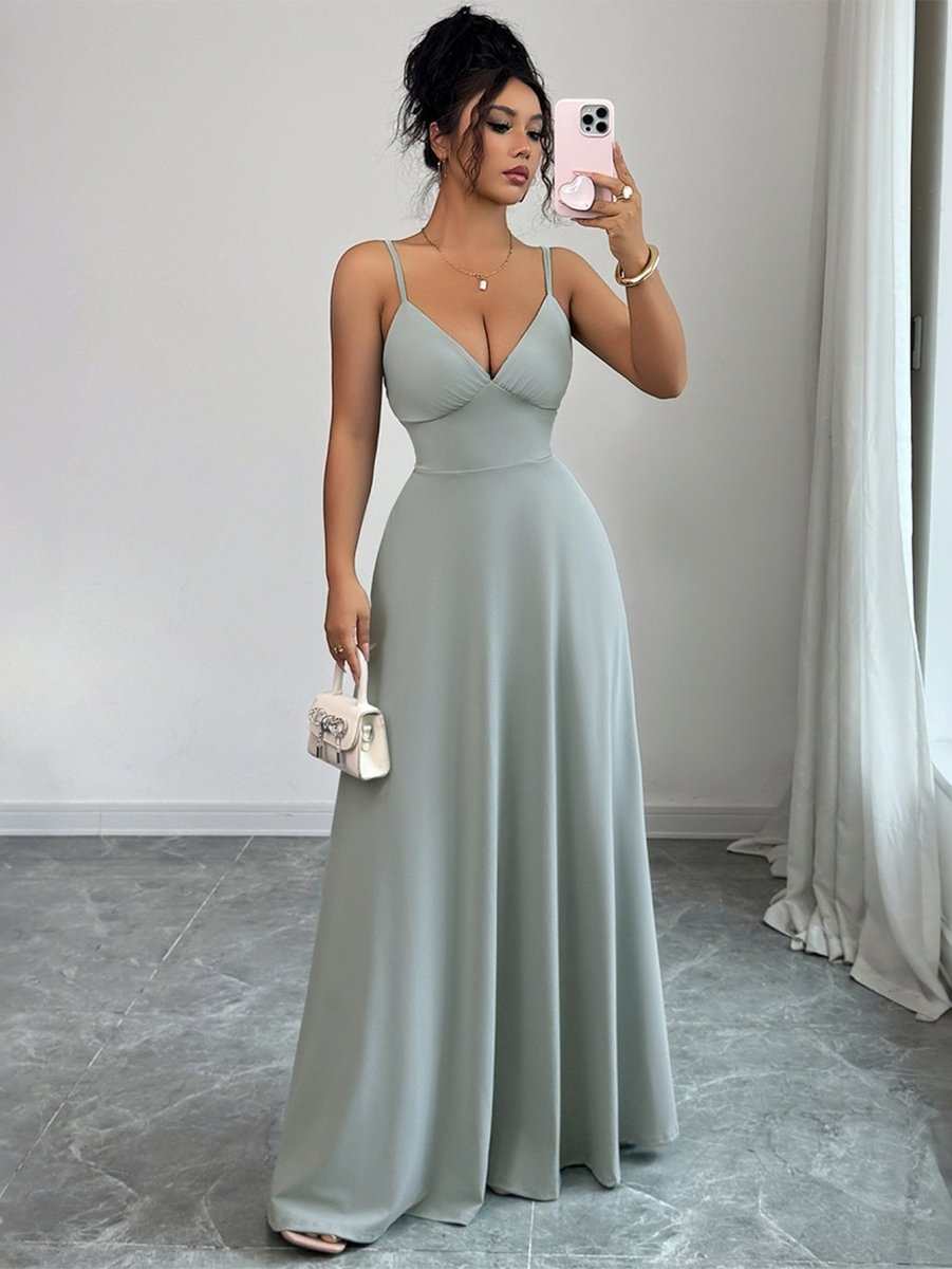 Green wrinkle-resistant A-line strapless dress with adjustable lace-up waist
