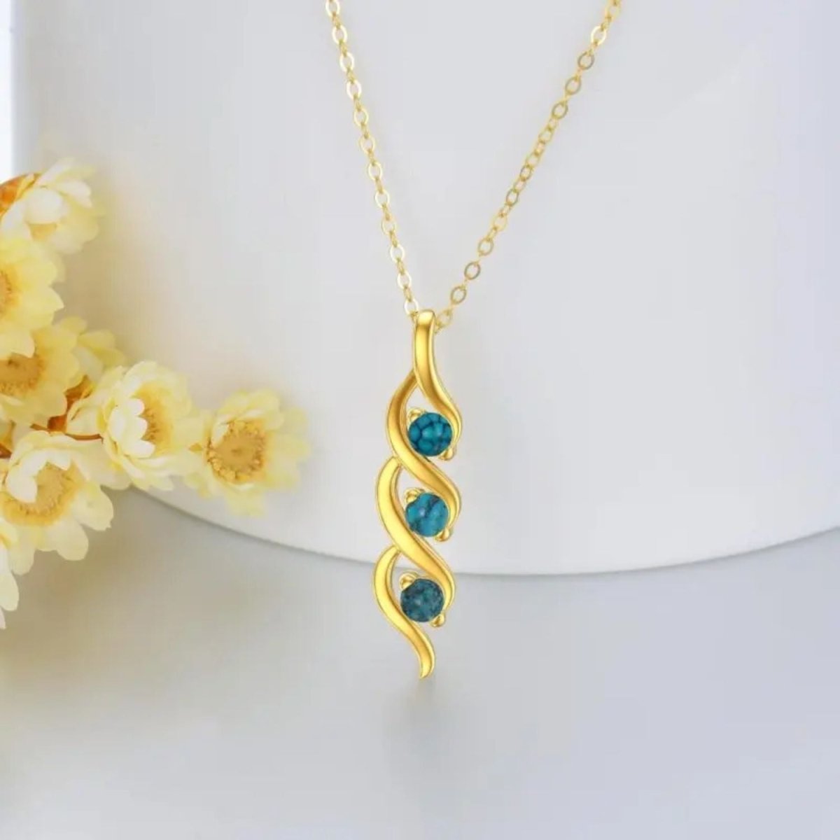Adjustable 14K Gold Turquoise Infinity Pendant Necklace - Yourstylesite