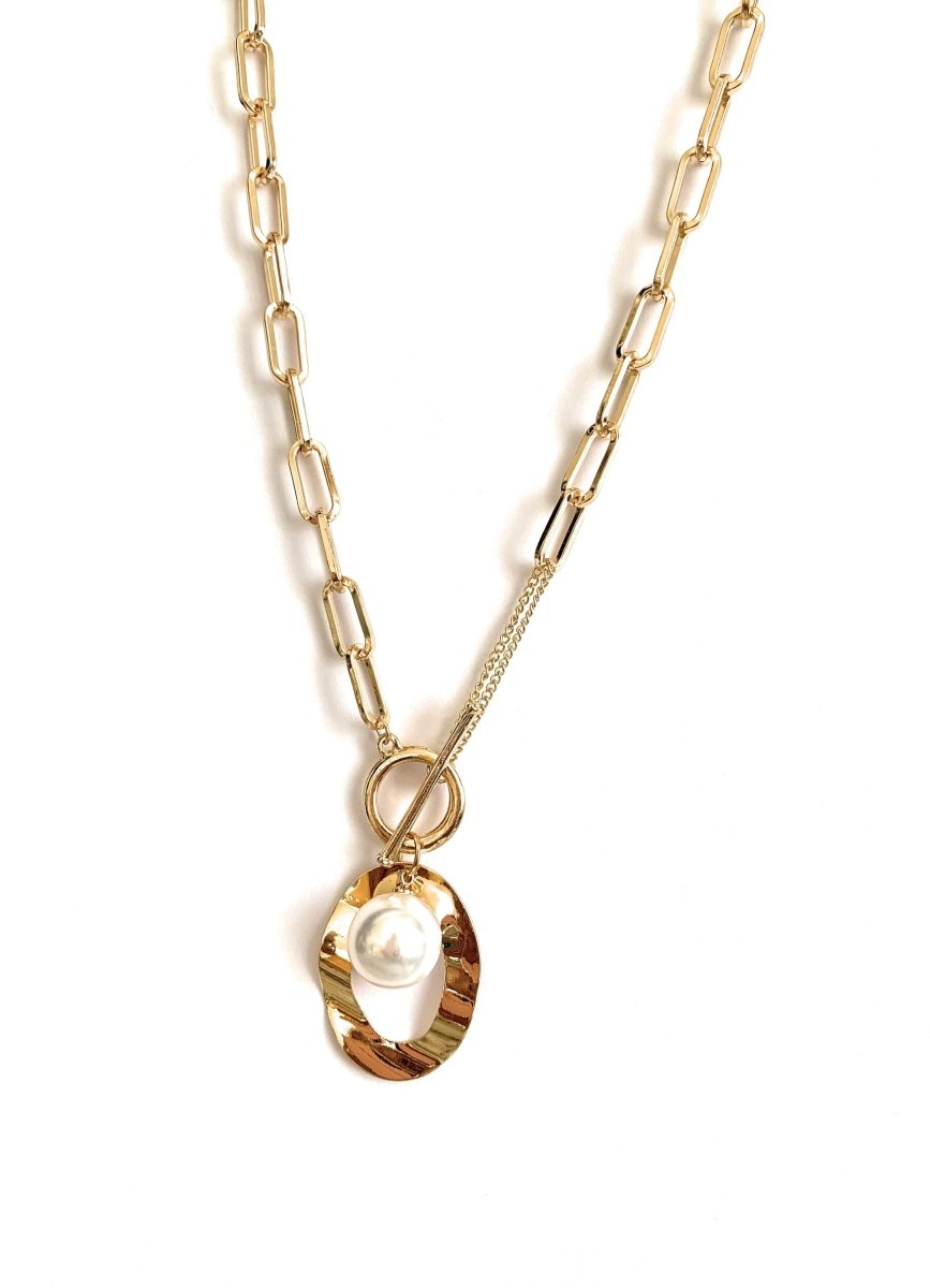 Bold Luxe Link Necklace with Simulated Pearl Accent - Yourstylesite