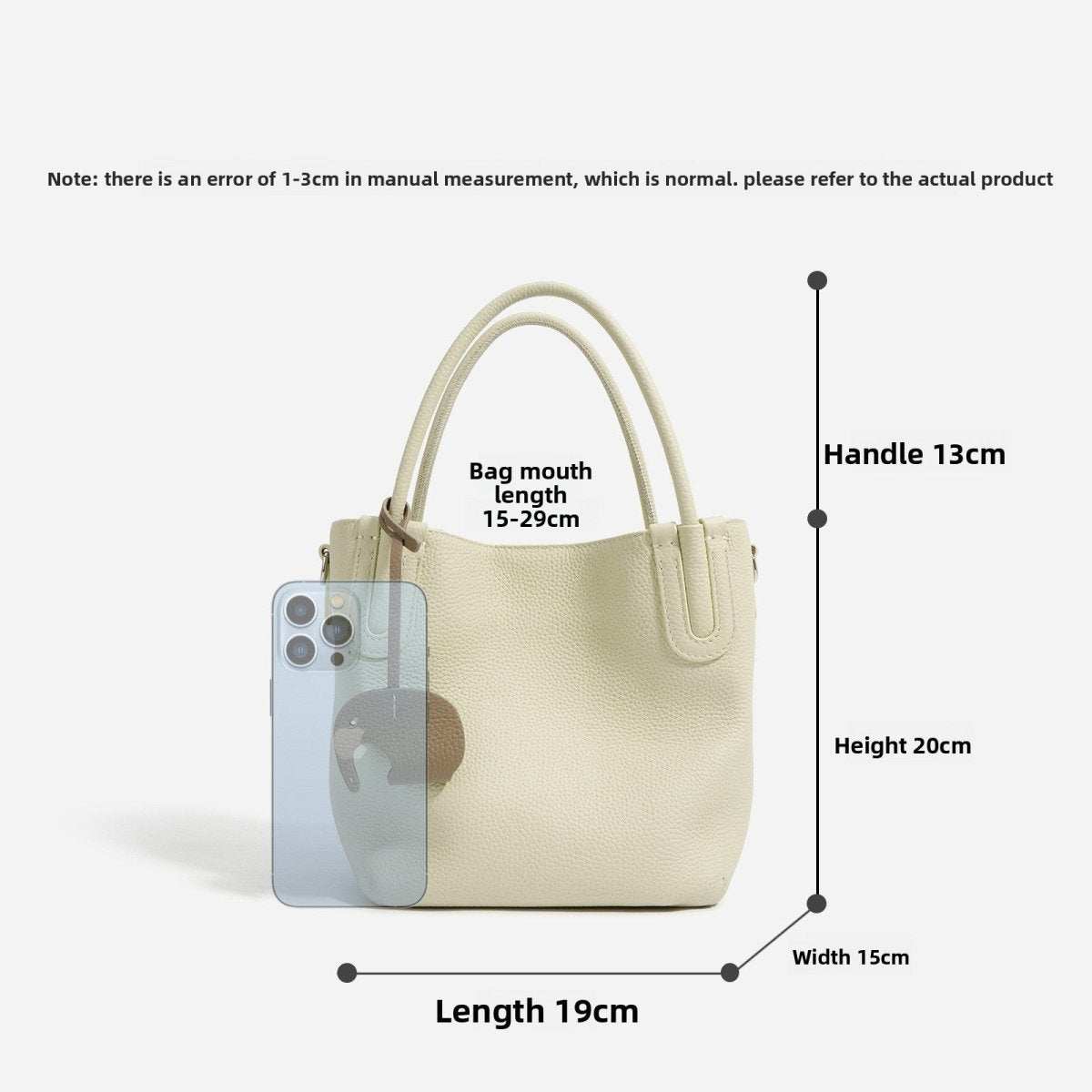 Handheld genuine leather crossbody bag, minimalist stitched details close-up