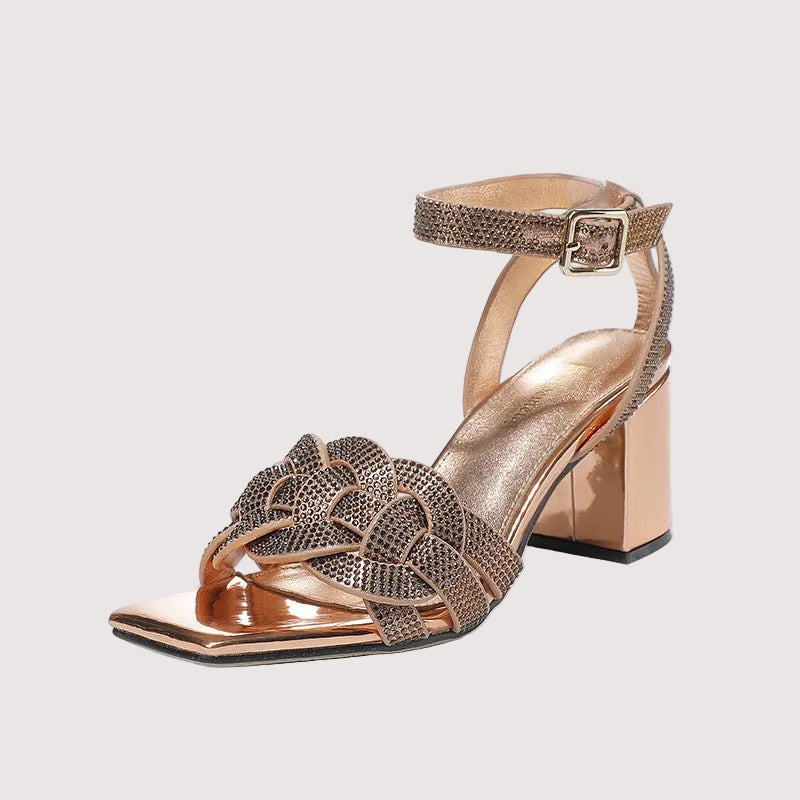 Chic Rhinestone Roman Sandals for Women - Square Toe Design - Yourstylesite
