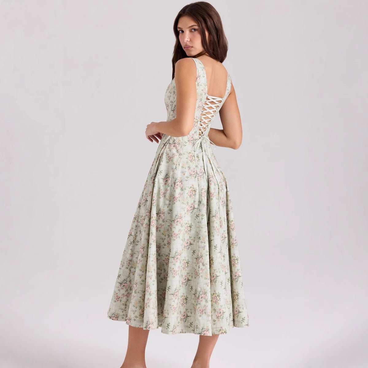 Strapless floral summer dress for women, lightweight fabric, detailed floral pattern