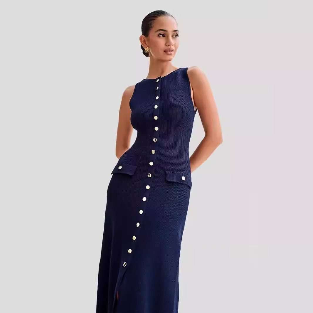 Classic Sleeveless Round Neck Figure - Flattering Knit Dress - Yourstylesite