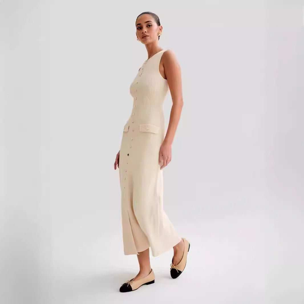Classic Sleeveless Round Neck Figure - Flattering Knit Dress - Yourstylesite