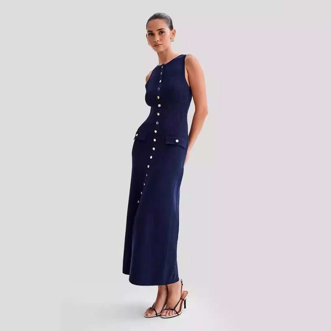 Classic Sleeveless Round Neck Figure - Flattering Knit Dress - Yourstylesite