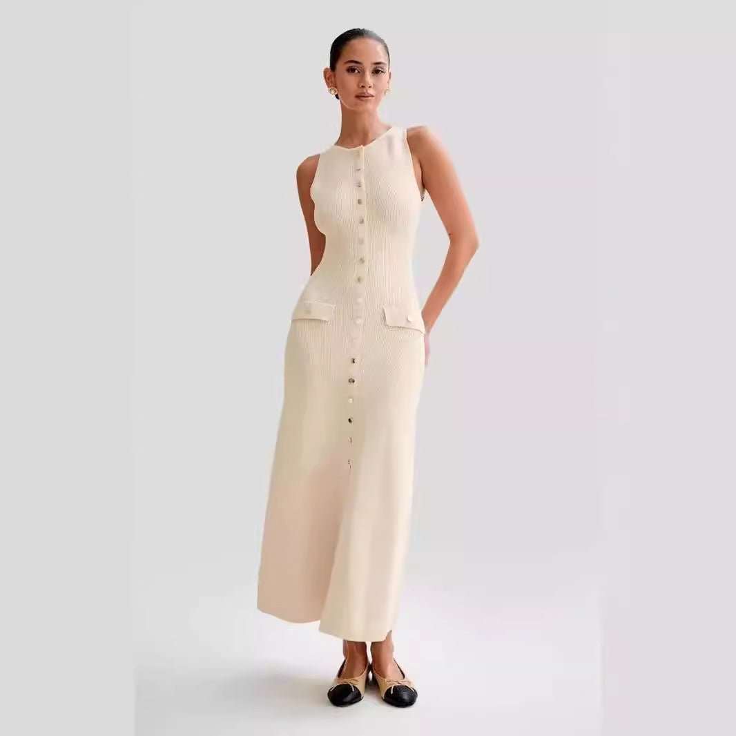 Classic Sleeveless Round Neck Figure - Flattering Knit Dress - Yourstylesite