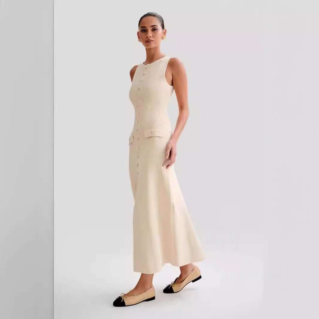 Classic Sleeveless Round Neck Figure - Flattering Knit Dress - Yourstylesite