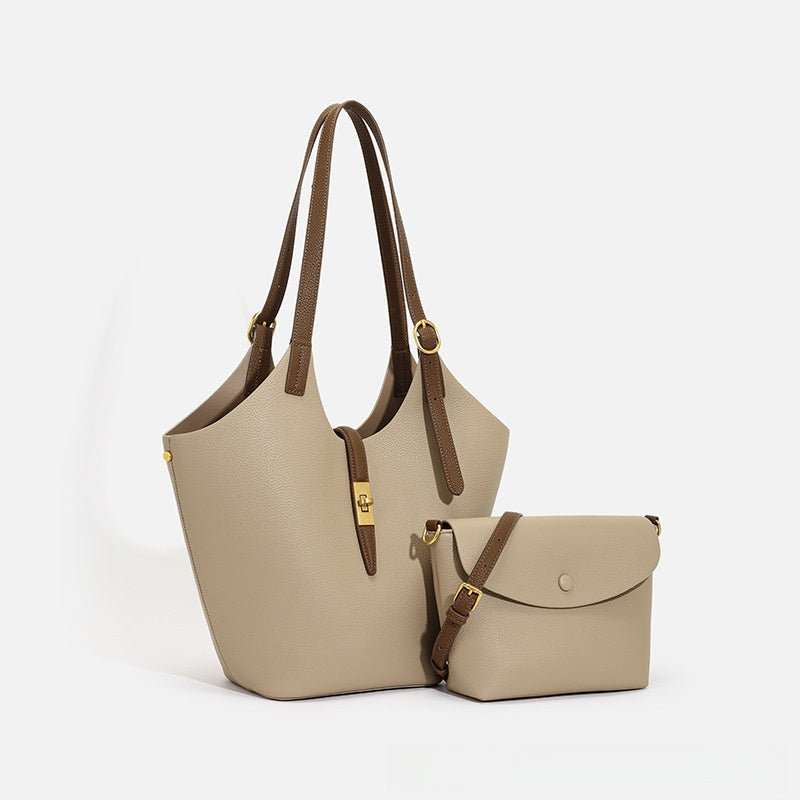 Classic tote bag exterior, minimalist design in black vegan leather with elegant stitching