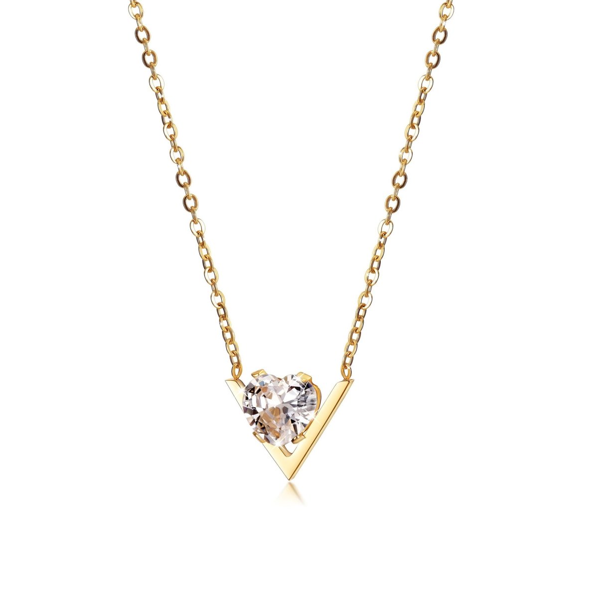 Dazzling CZ V - Shape Pendant Necklace Set - Yourstylesite