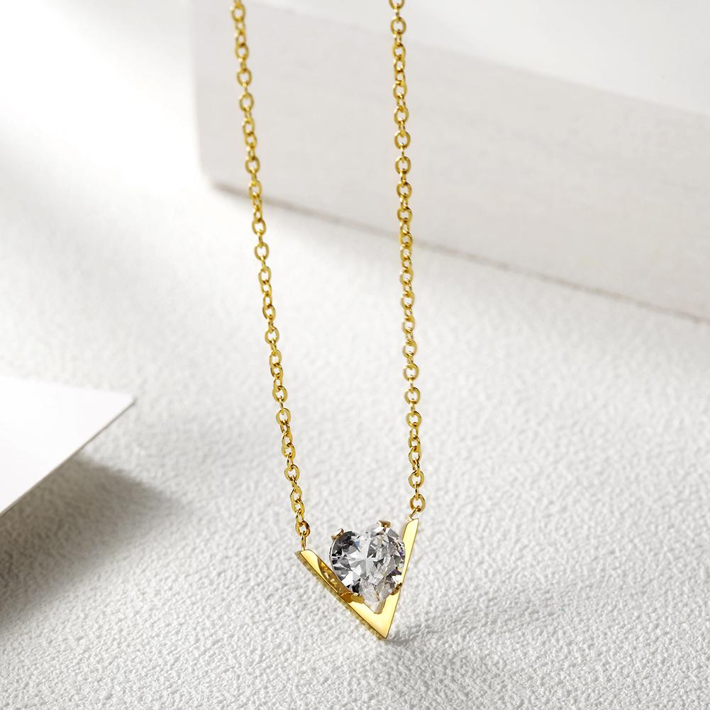 Dazzling CZ V - Shape Pendant Necklace Set - Yourstylesite