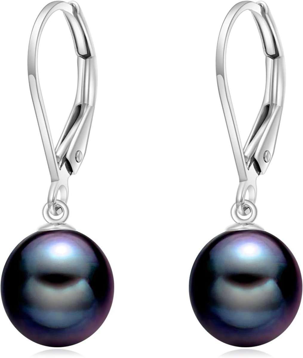 Elegant 14K Gold Black Pearl Leverback Drop Earrings for Women - Yourstylesite