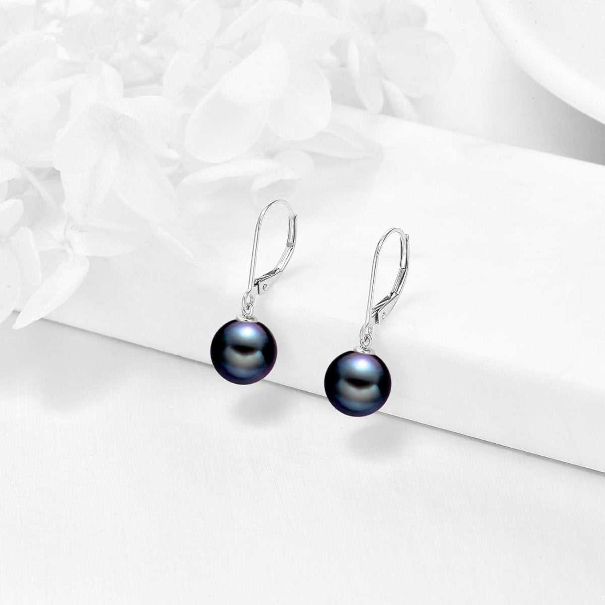 Elegant 14K Gold Black Pearl Leverback Drop Earrings for Women - Yourstylesite