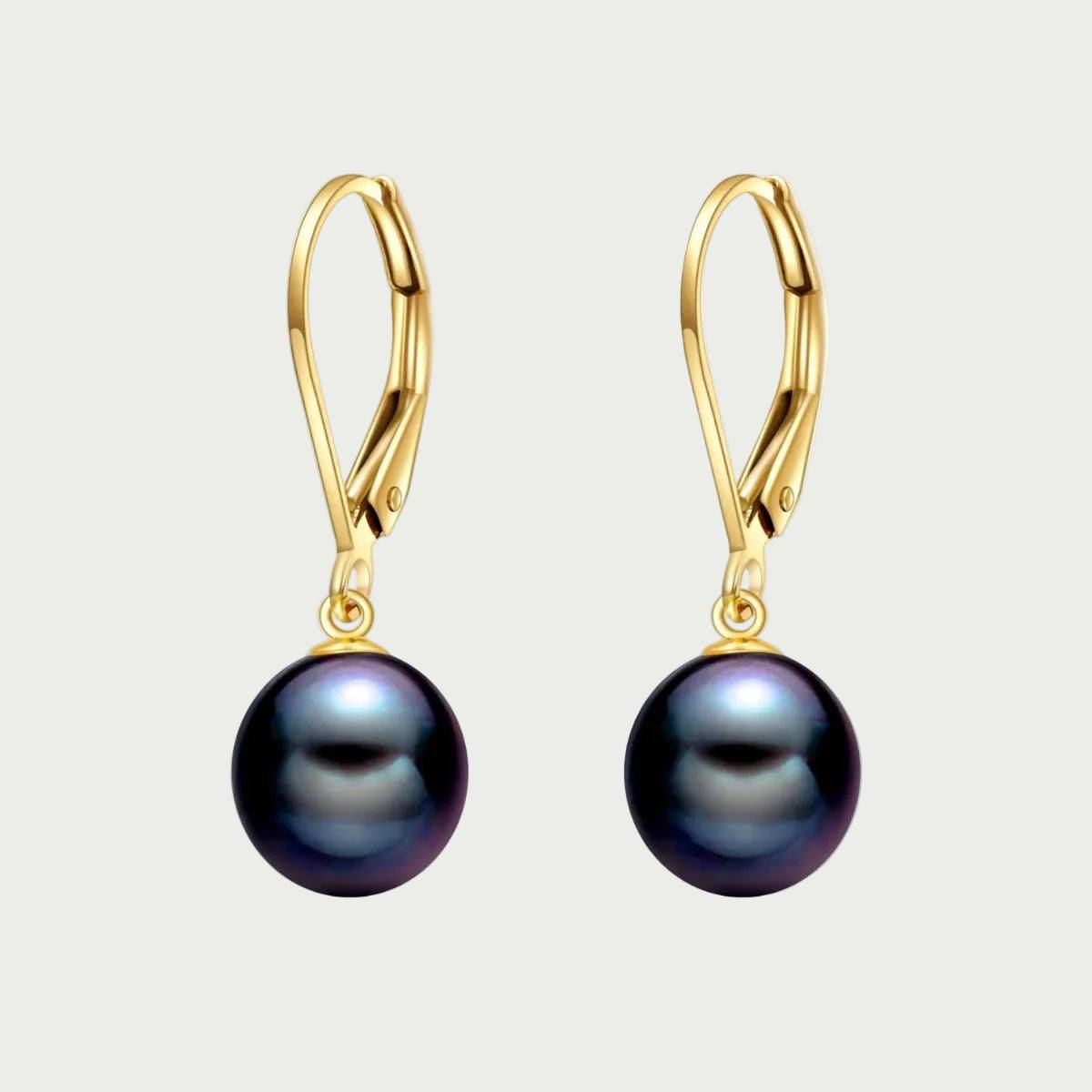 Elegant 14K Gold Black Pearl Leverback Drop Earrings for Women - Yourstylesite