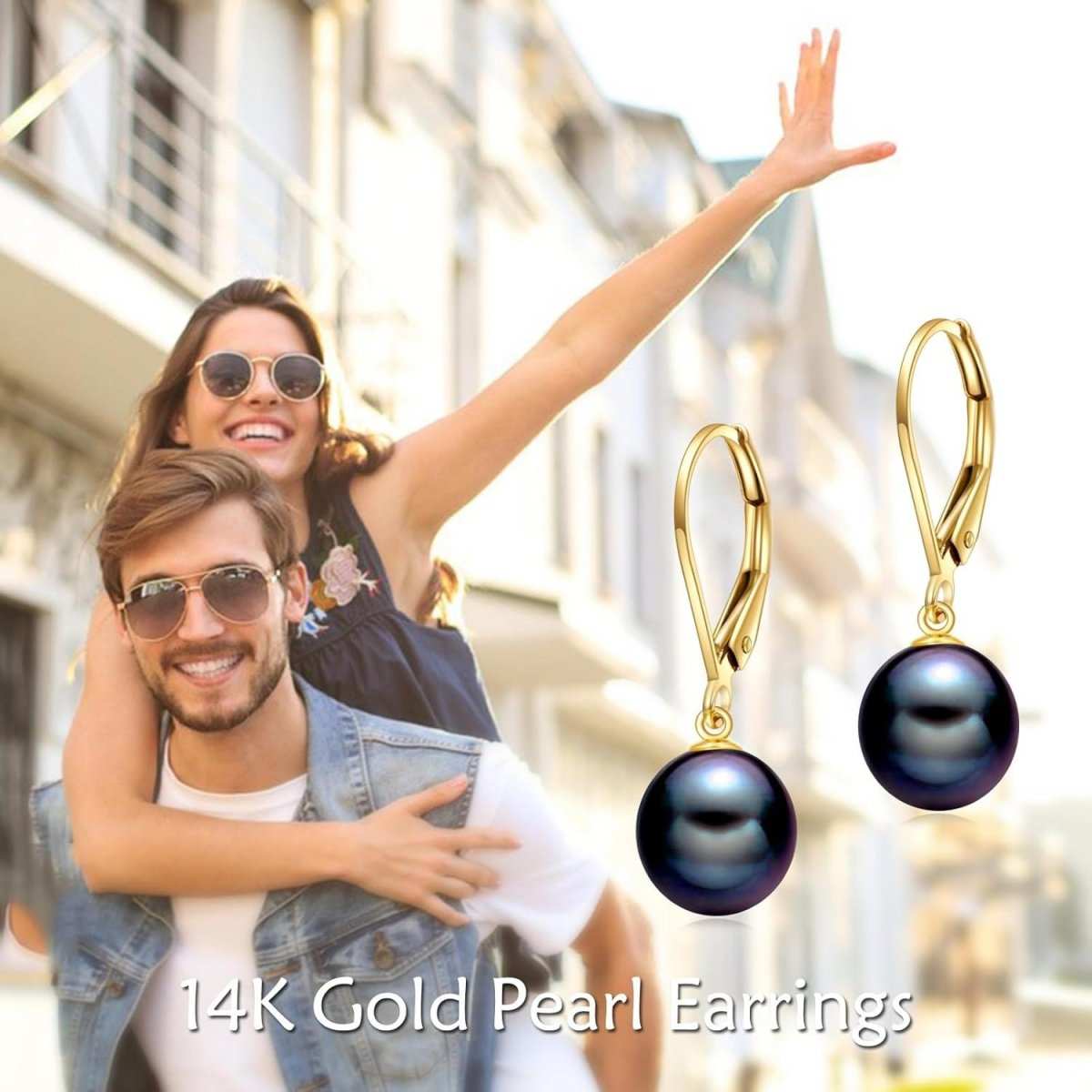 Elegant 14K Gold Black Pearl Leverback Drop Earrings for Women - Yourstylesite