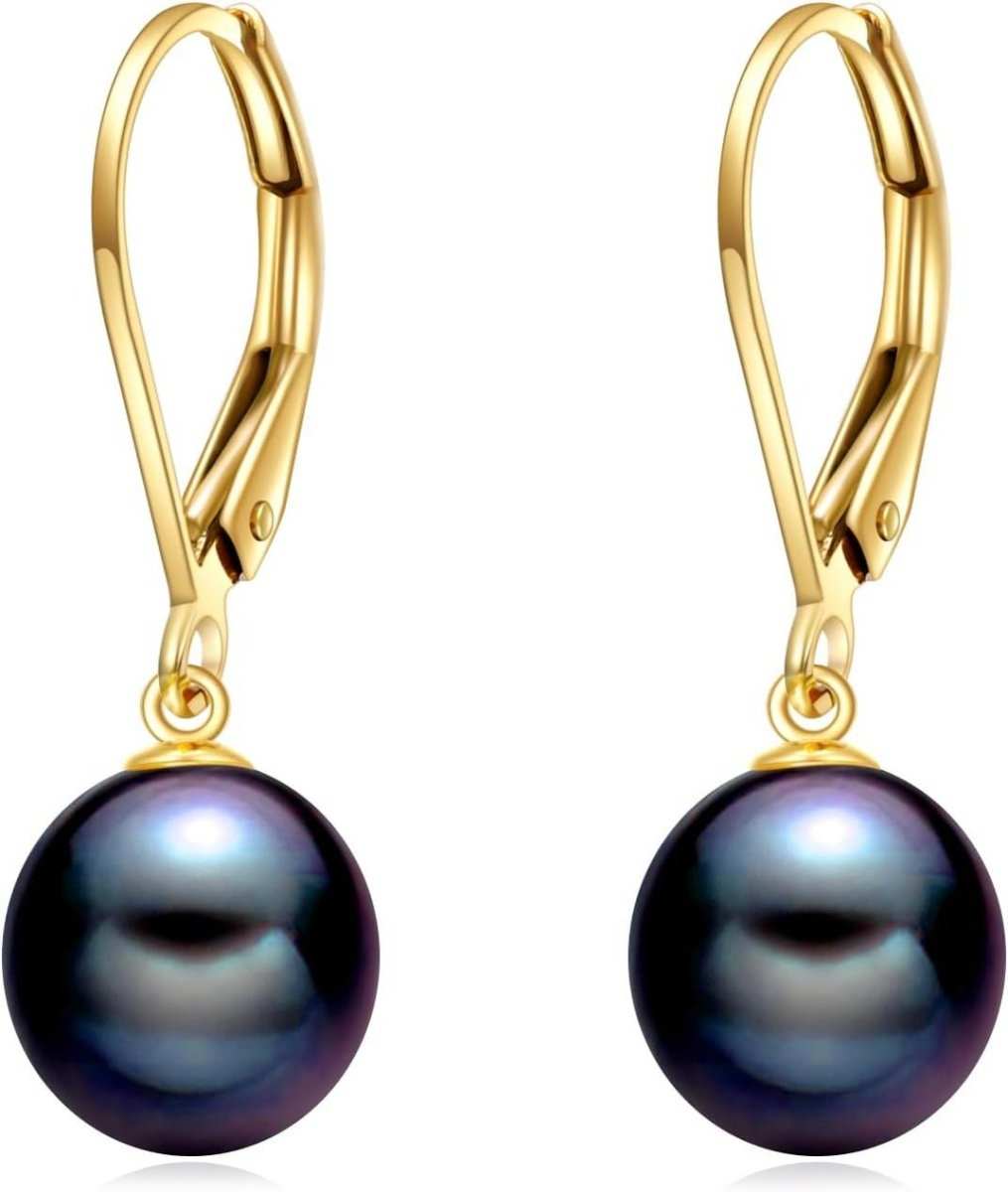 Elegant 14K Gold Black Pearl Leverback Drop Earrings for Women - Yourstylesite