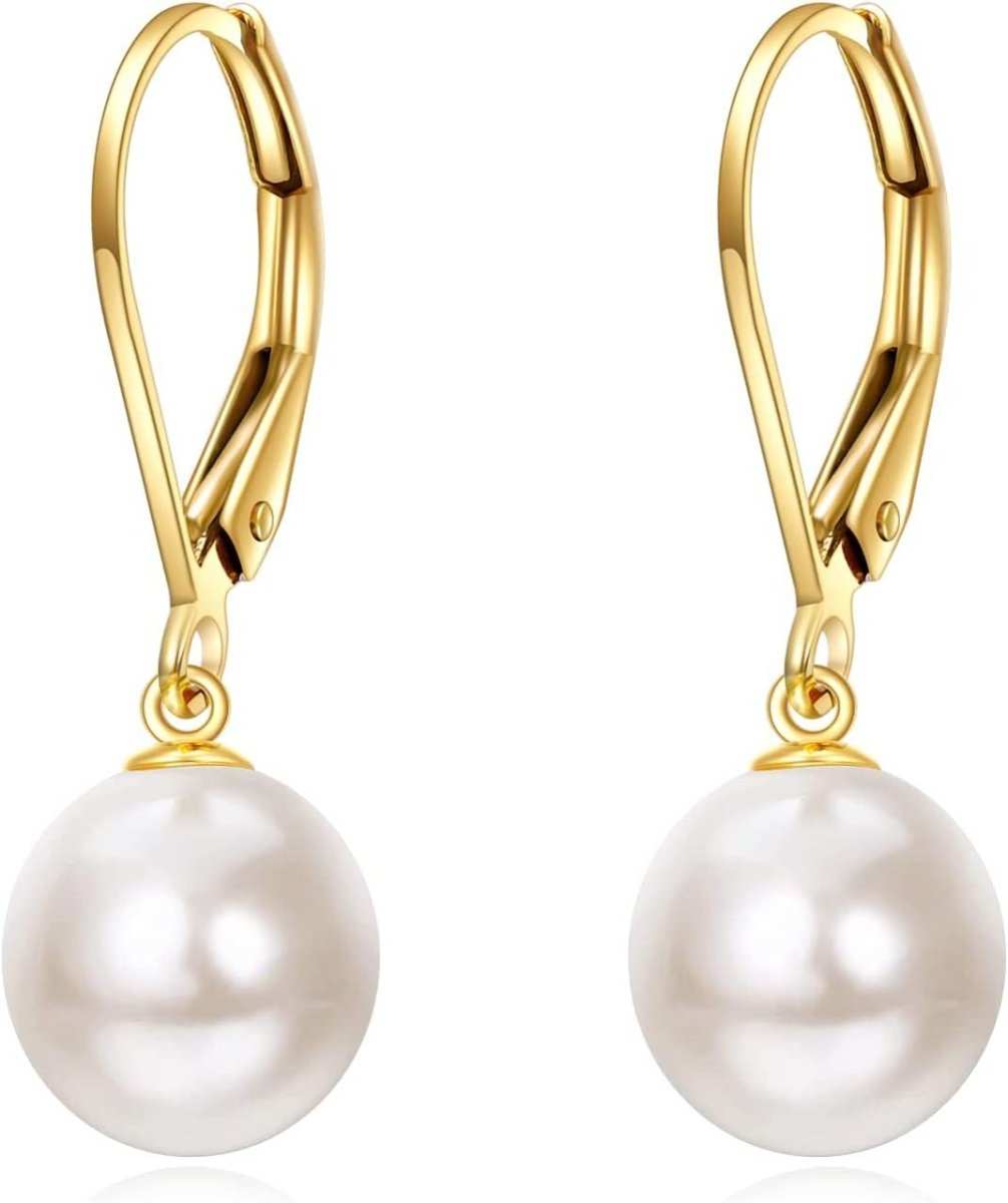 Elegant 14K Gold Black Pearl Leverback Drop Earrings for Women - Yourstylesite