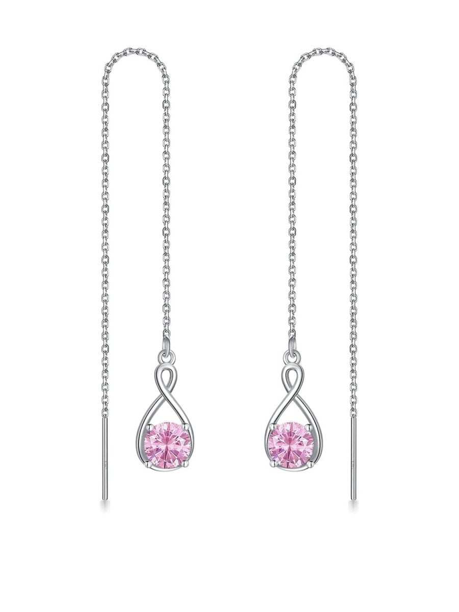 Elegant 925 sterling silver zircon drop earrings with infinity design