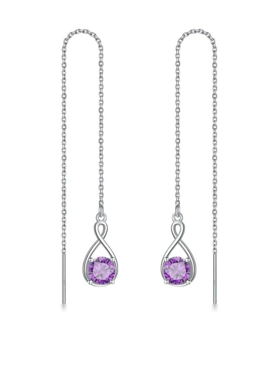 Elegant 925 sterling silver zircon drop earrings with infinity design