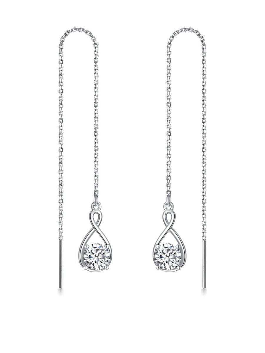 Elegant 925 sterling silver zircon drop earrings with infinity design