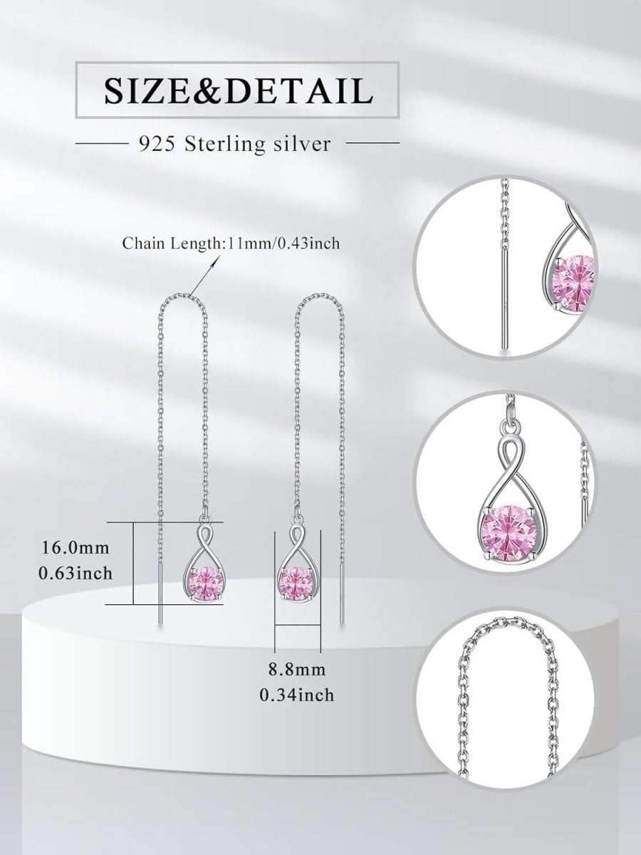 Elegant 925 sterling silver zircon drop earrings with infinity design