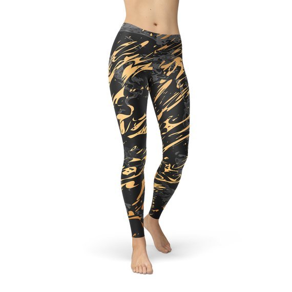 Elegant Black & Gold Splash Leggings - Yourstylesite