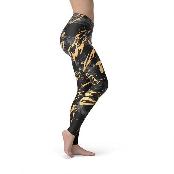 Elegant Black & Gold Splash Leggings - Yourstylesite