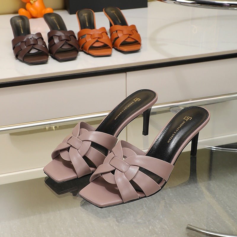 Elegant Cowhide Leather Open - Toe Stiletto Sandals - Yourstylesite