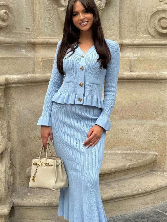 Elegant French Knit Cardigan & Matching Skirt Set - Yourstylesite