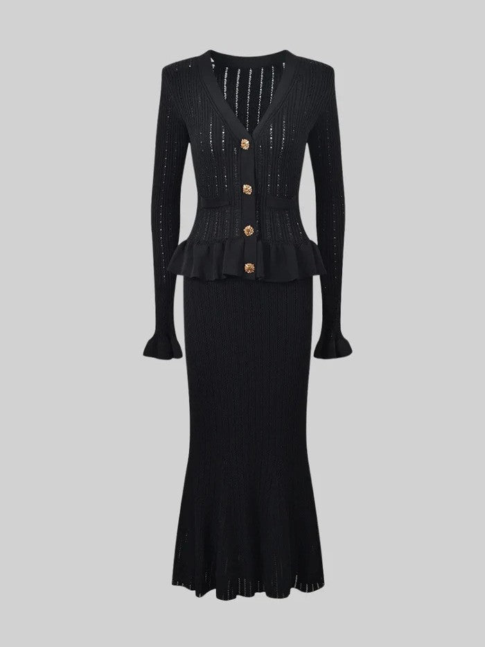 Elegant French Knit Cardigan & Matching Skirt Set - Yourstylesite