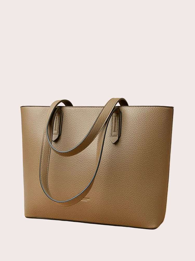PU Leather Tote Bag, matte finish, with zippered closure and structured silhouette on white background
