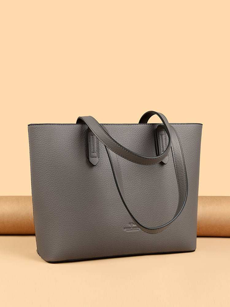 PU vegan leather tote, main compartment with zipper, ideal for laptop and daily essentials