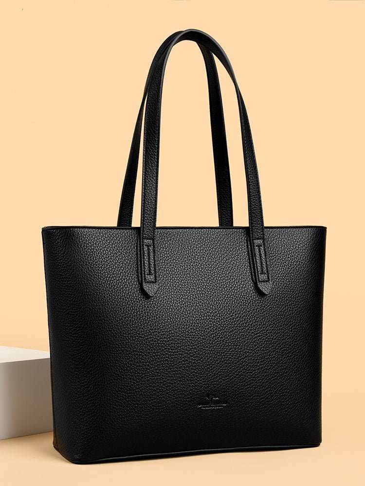 Work and travel PU leather tote bag, reinforced straps and gold-tone hardware, modern minimalist style