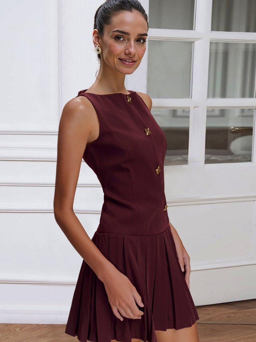 Elegant Sleeveless Pleated Shift Dress - Yourstylesite