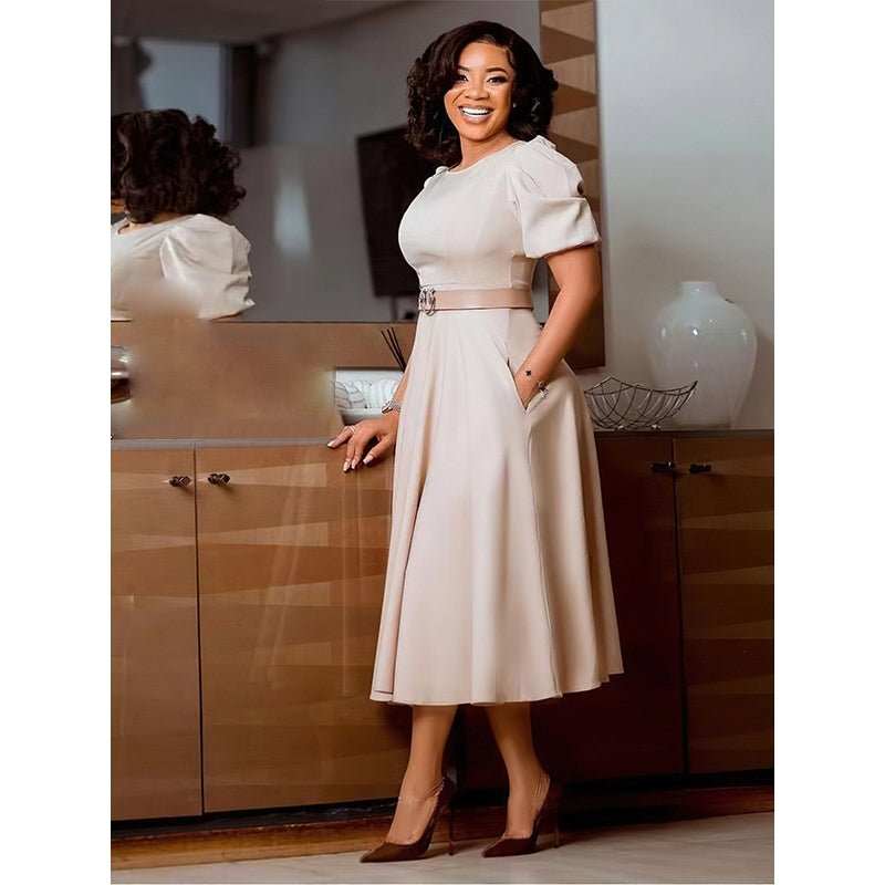 Elegant all-season A-line day dress for women, styled for spring and summer versatility