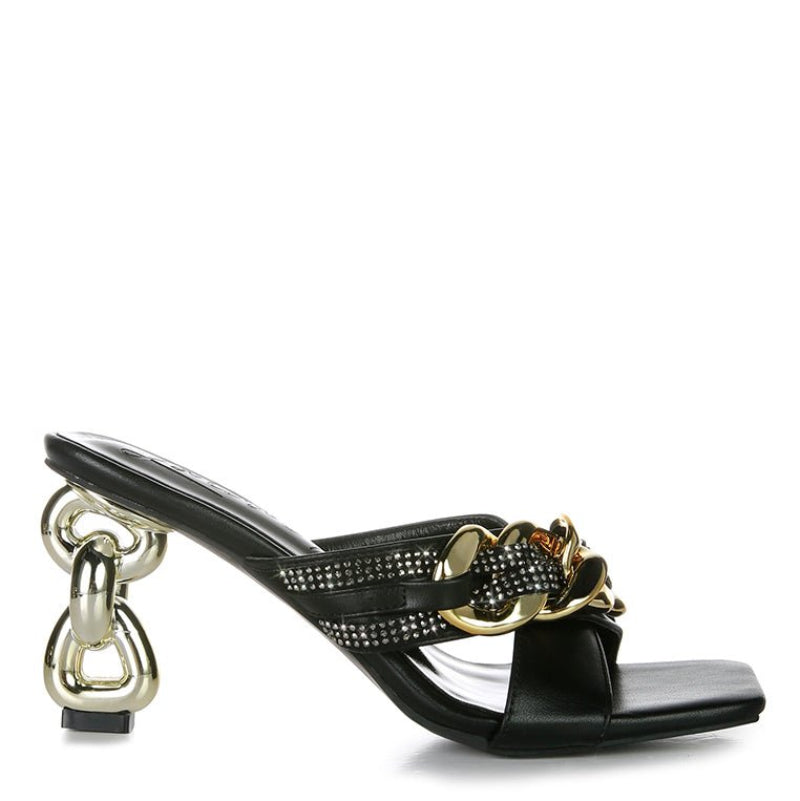 Evelane Rhinestone Chain Metallic Sandals - Yourstylesite