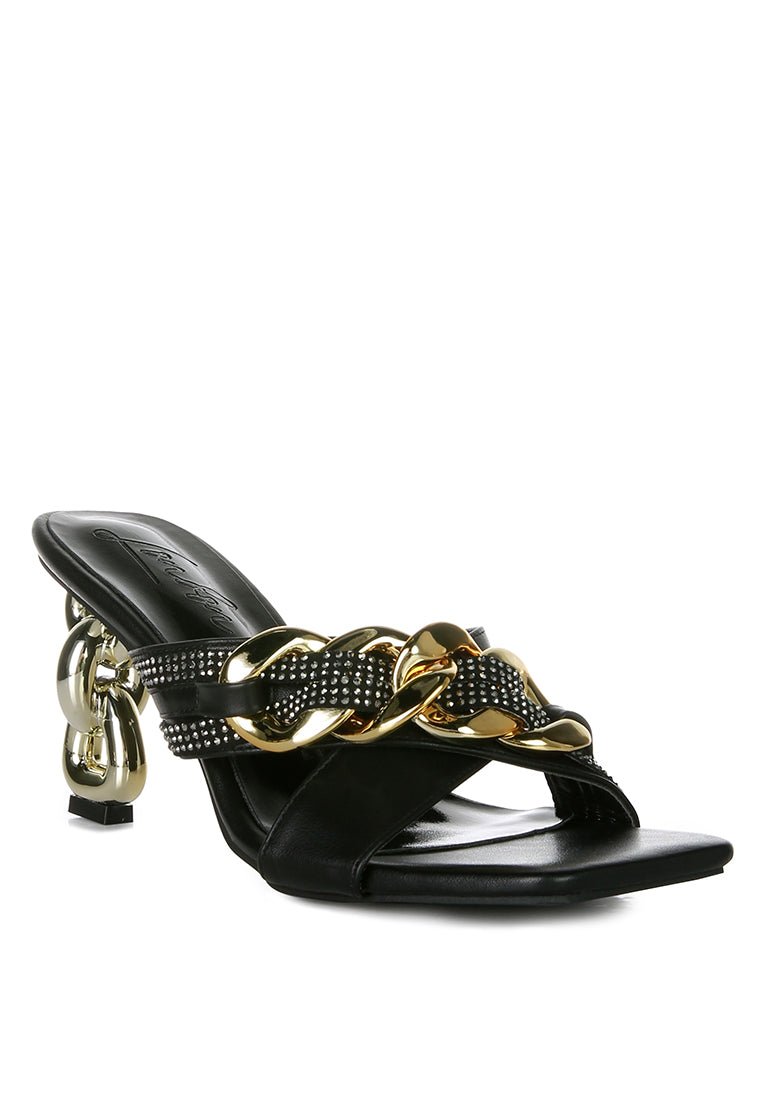 Evelane Rhinestone Chain Metallic Sandals - Yourstylesite