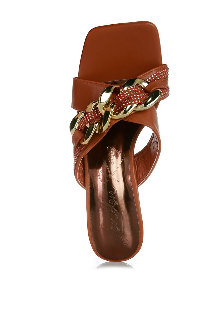 Evelane Rhinestone Chain Metallic Sandals - Yourstylesite
