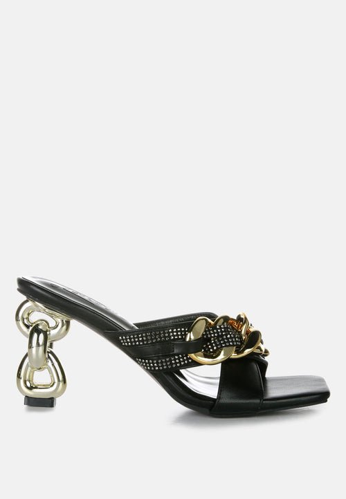 Evelane Rhinestone Chain Metallic Sandals - Yourstylesite