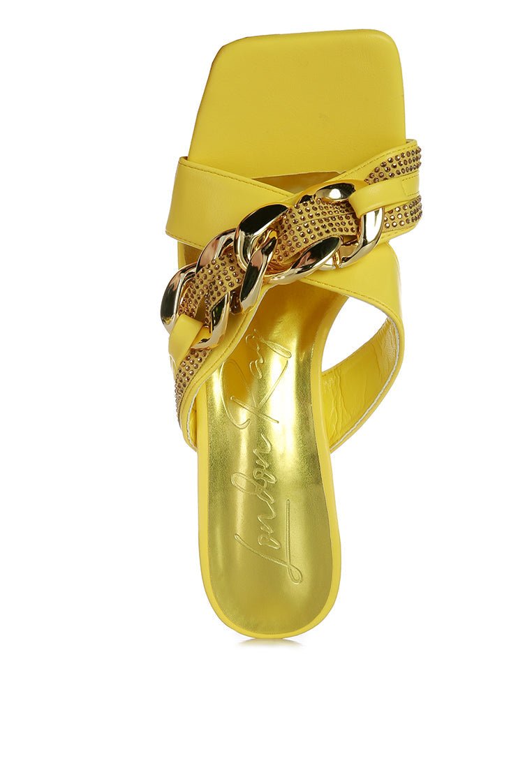 Evelane Rhinestone Chain Metallic Sandals - Yourstylesite