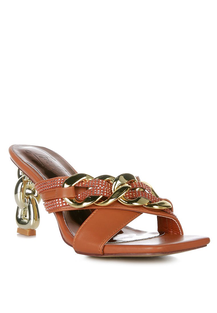 Evelane Rhinestone Chain Metallic Sandals - Yourstylesite