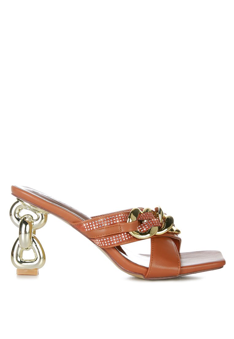 Evelane Rhinestone Chain Metallic Sandals - Yourstylesite