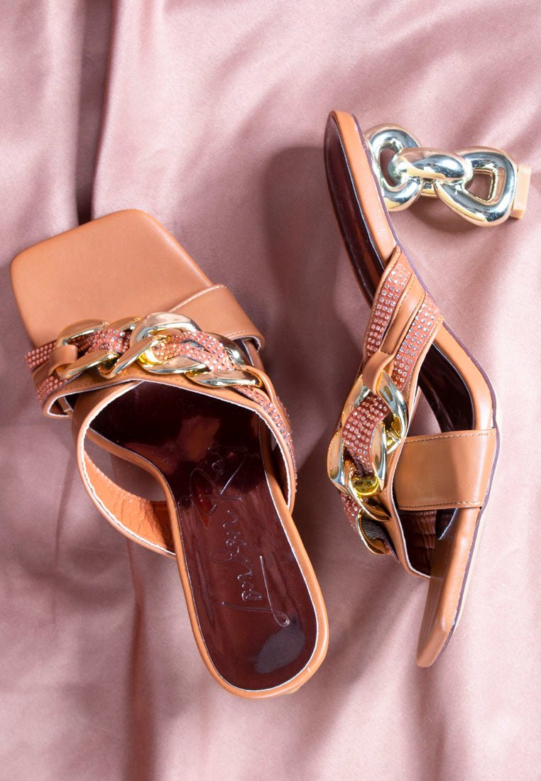 Evelane Rhinestone Chain Metallic Sandals - Yourstylesite