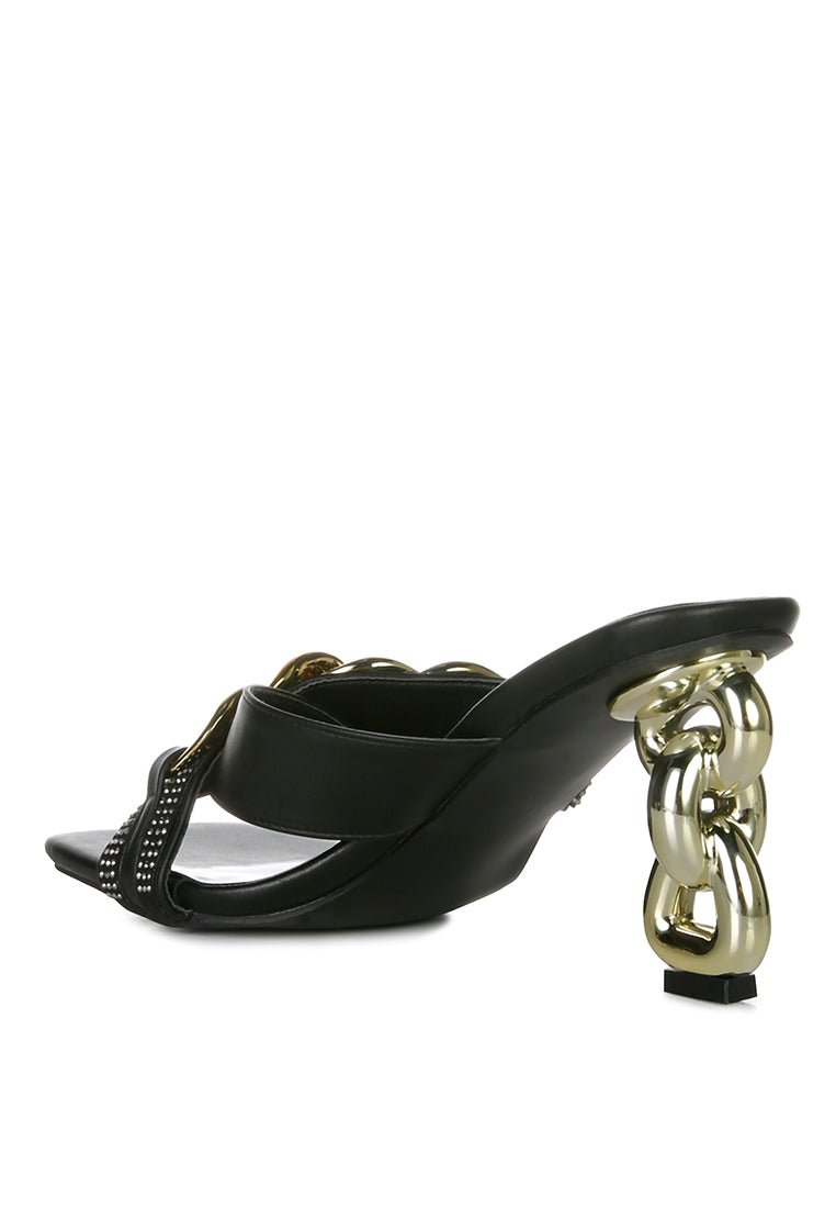 Evelane Rhinestone Chain Metallic Sandals - Yourstylesite