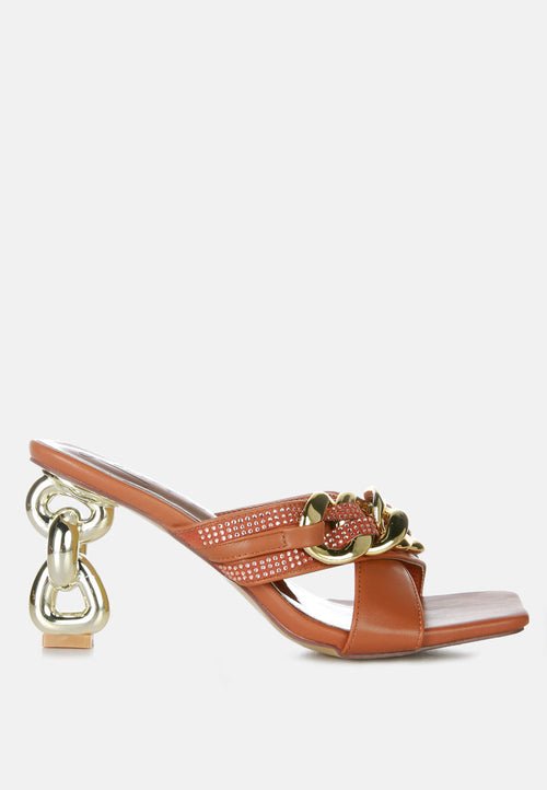 Evelane Rhinestone Chain Metallic Sandals - Yourstylesite